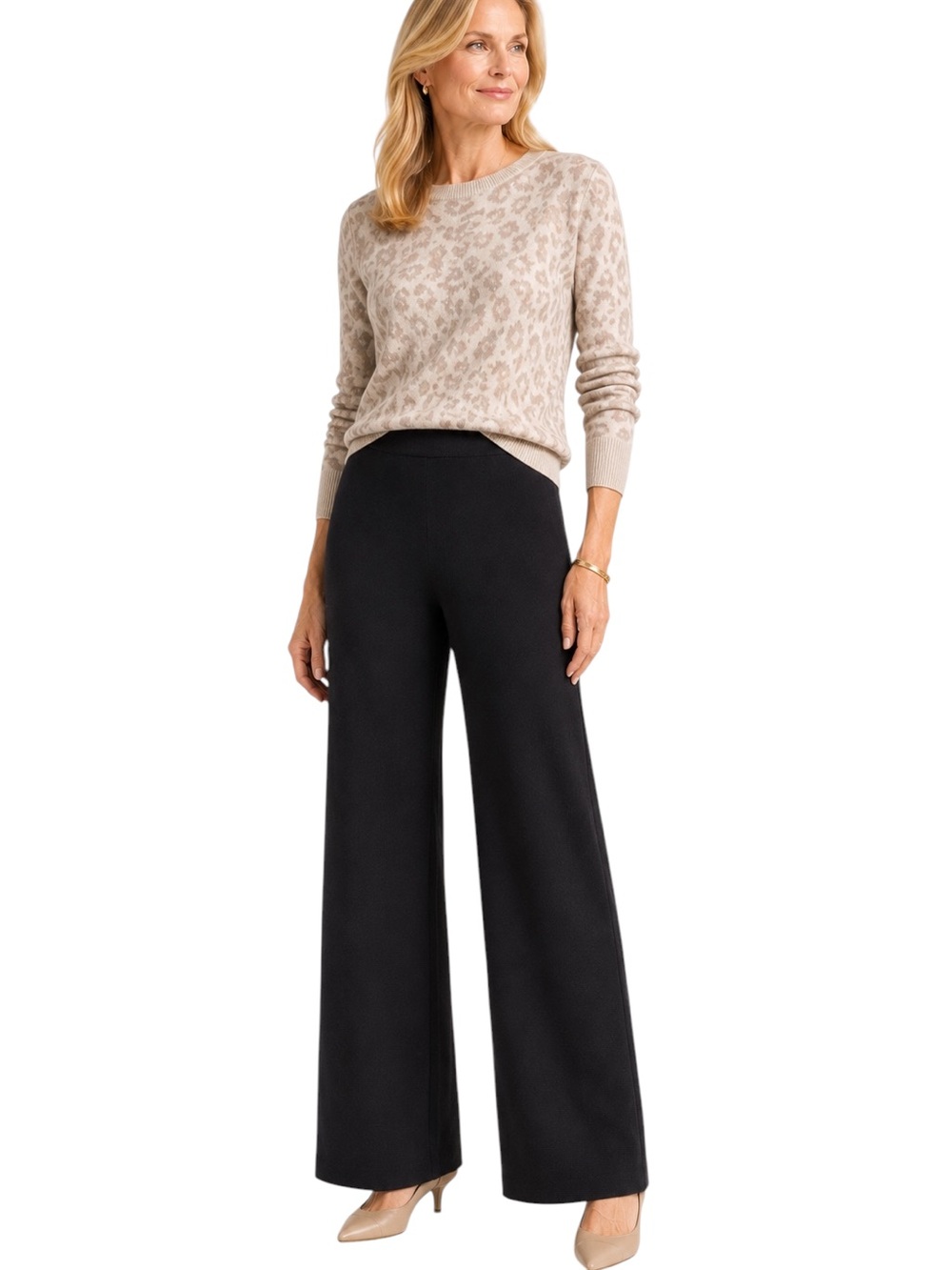 St. John Santana Knit Pull-On High Waist Wide Leg Pants Black - Picture 1 of 8